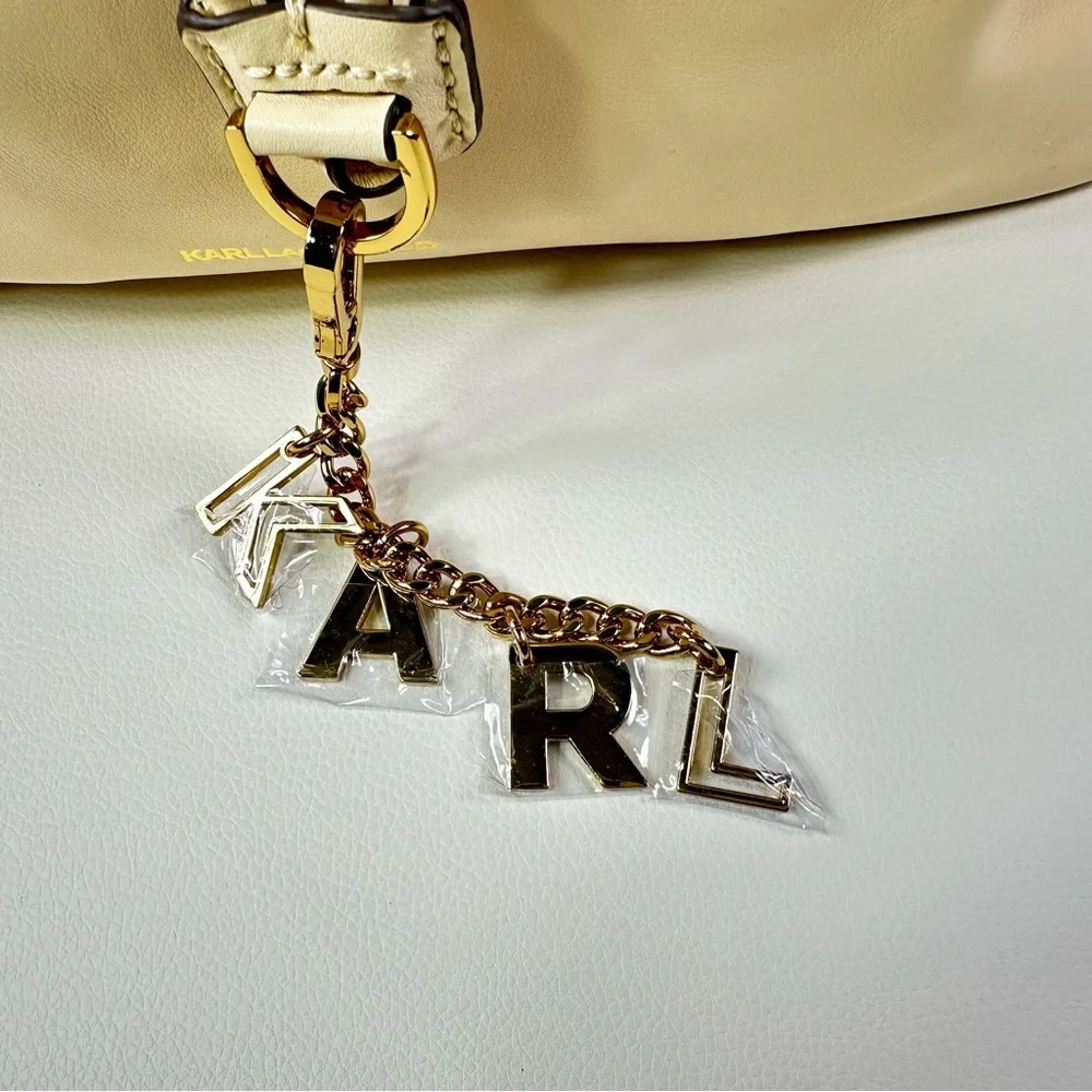 NEW Karl Lagerfeld Cream Desiree Leather Shoulder Crossbody Drawstring Bag - Picture 13 of 16